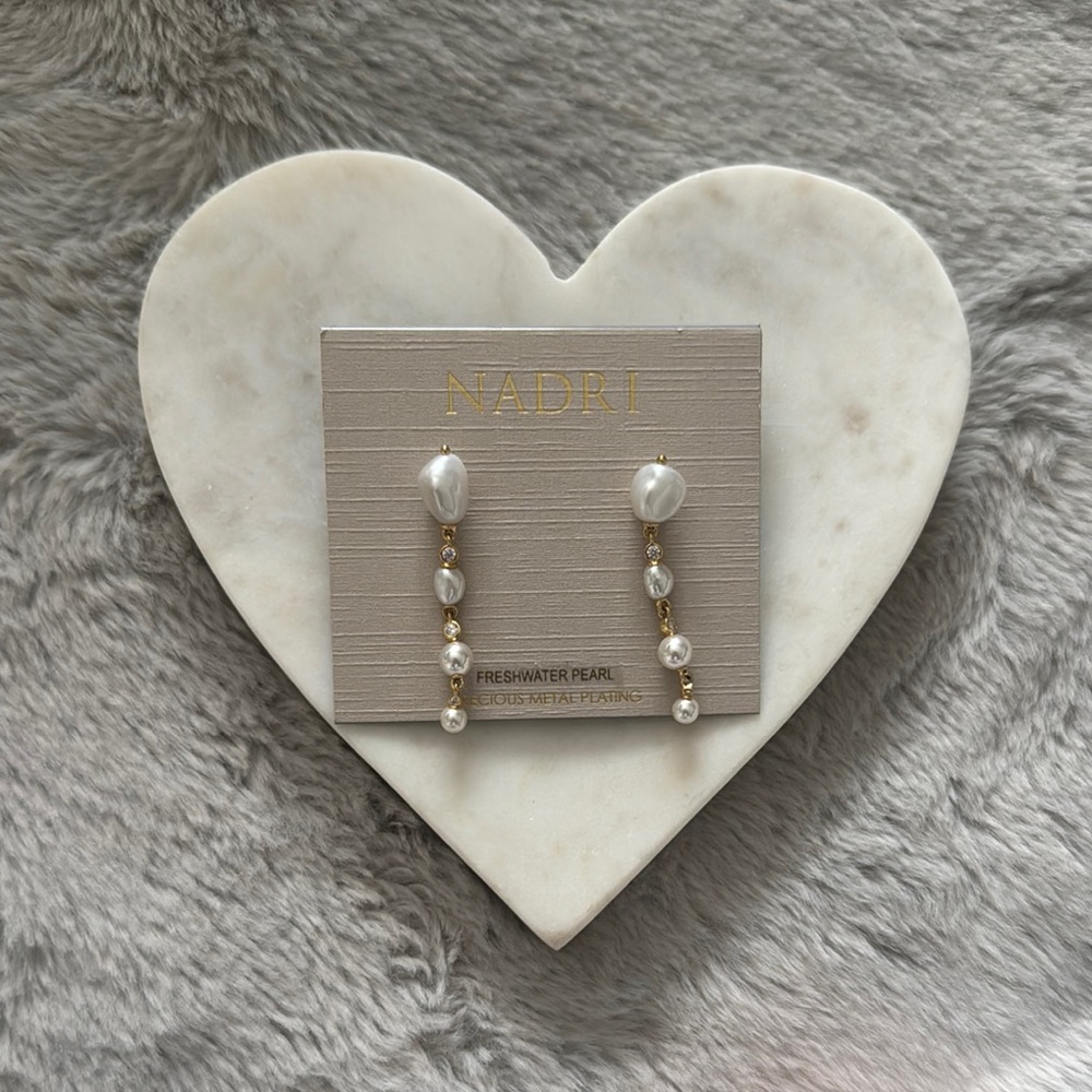 Nadri Gold and White Freshwater Pearl Earrings